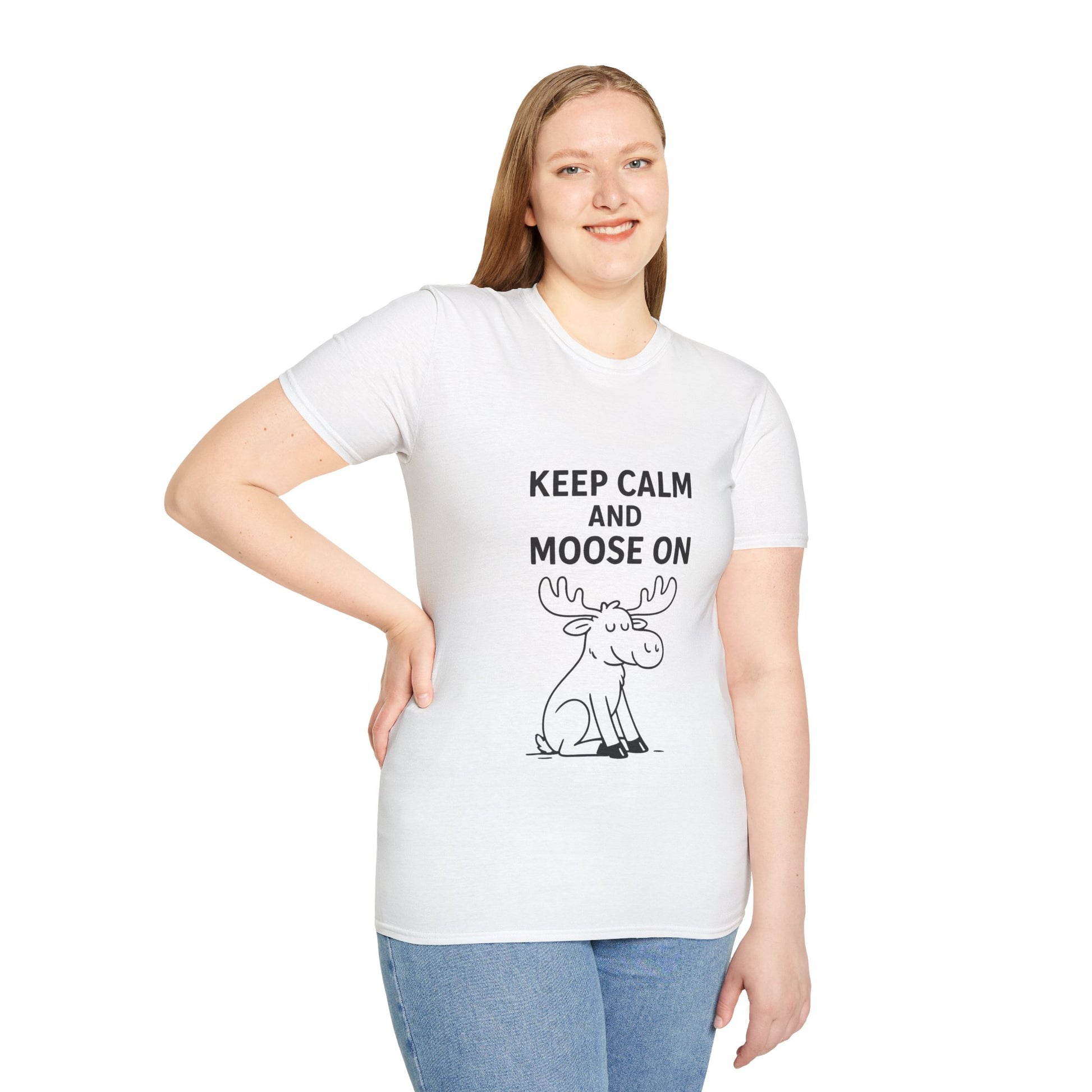 Keep Calm and Moose On T-Shirt, Fun Graphic Tee, Unisex T-Shirt, Nature Lovers Gift, Casual Wear, Wildlife Apparel, Outdoorsy Style