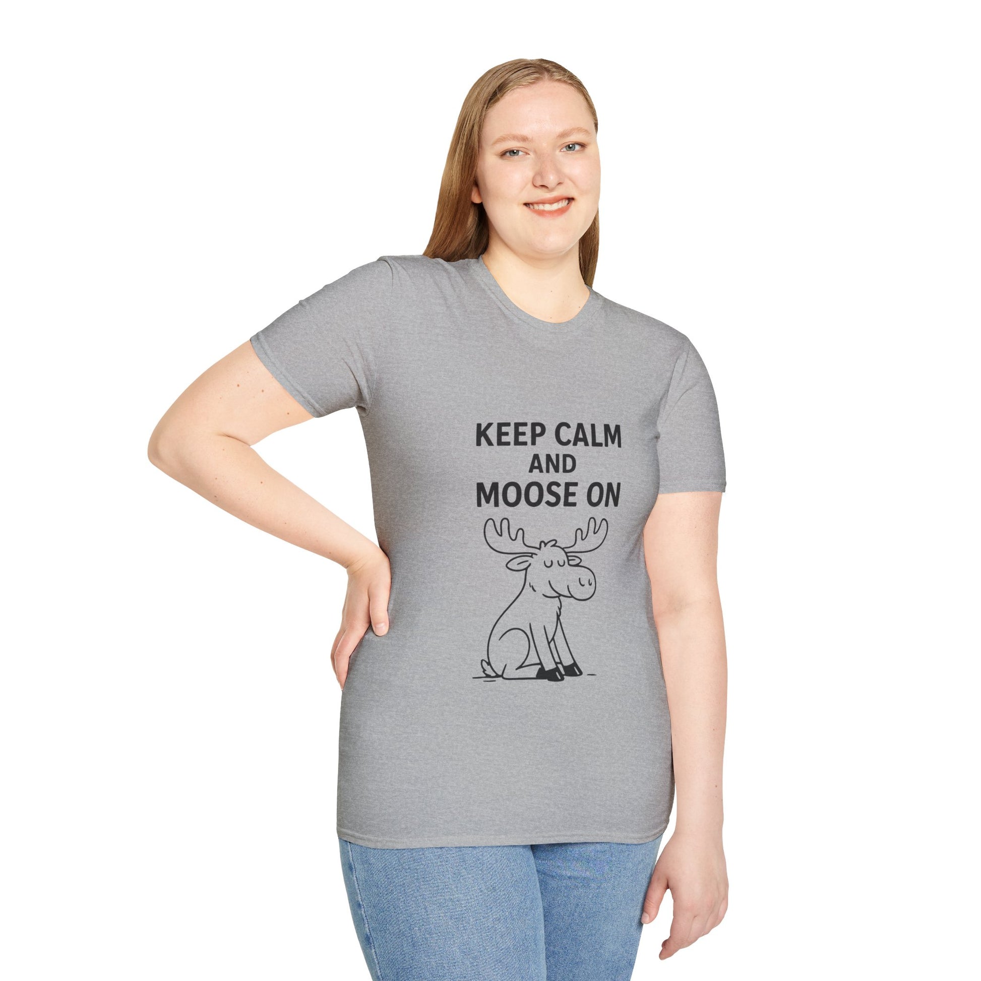 Keep Calm and Moose On T-Shirt, Fun Graphic Tee, Unisex T-Shirt, Nature Lovers Gift, Casual Wear, Wildlife Apparel, Outdoorsy Style