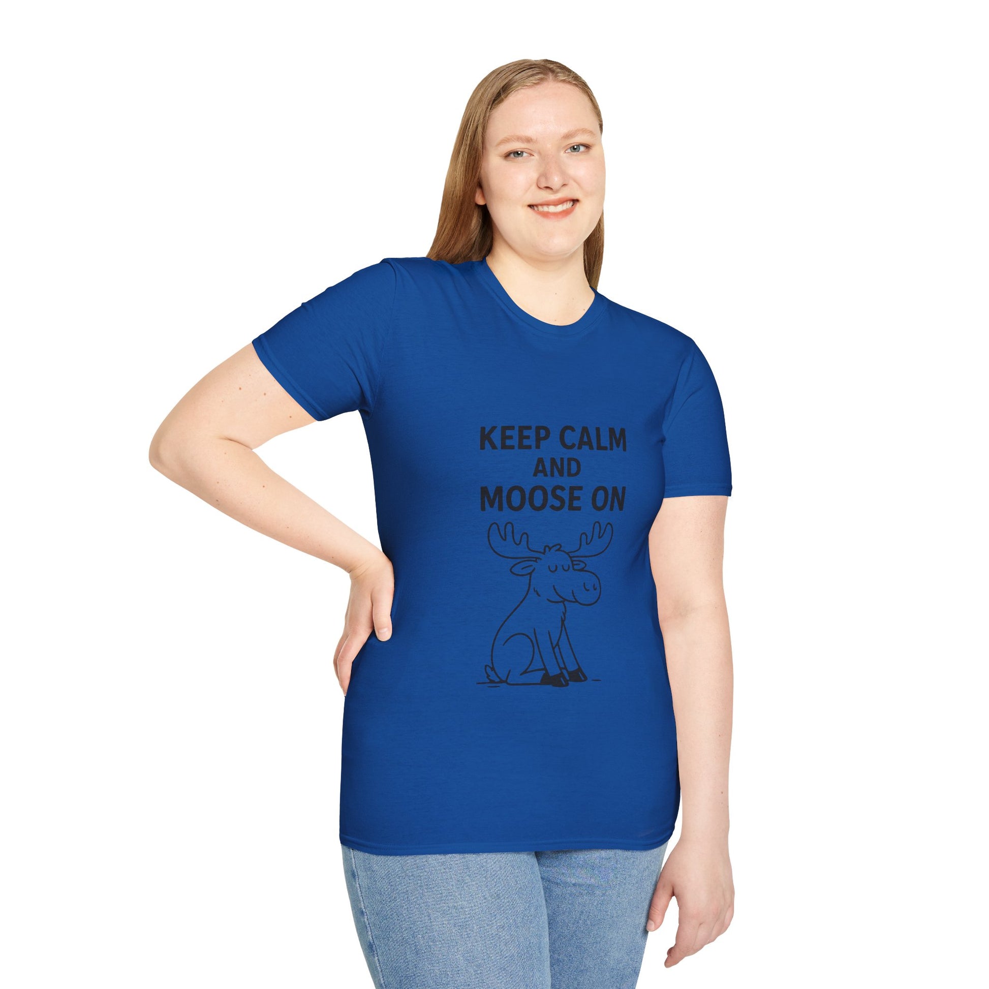 Keep Calm and Moose On T-Shirt, Fun Graphic Tee, Unisex T-Shirt, Nature Lovers Gift, Casual Wear, Wildlife Apparel, Outdoorsy Style