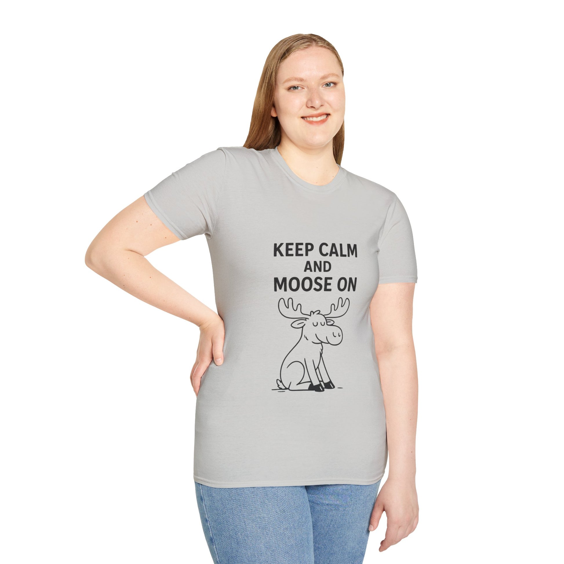 Keep Calm and Moose On T-Shirt, Fun Graphic Tee, Unisex T-Shirt, Nature Lovers Gift, Casual Wear, Wildlife Apparel, Outdoorsy Style